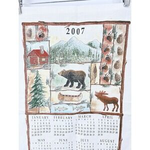 2007 Linen Calendar Tea Towel Wall Hanging Bear Moose Donna Jensen Kitsch